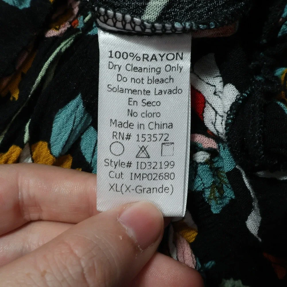 Bohme Floral Maxi Dress Womens XL Black Flutter Sleeve Smocked Waist Boho Flowy